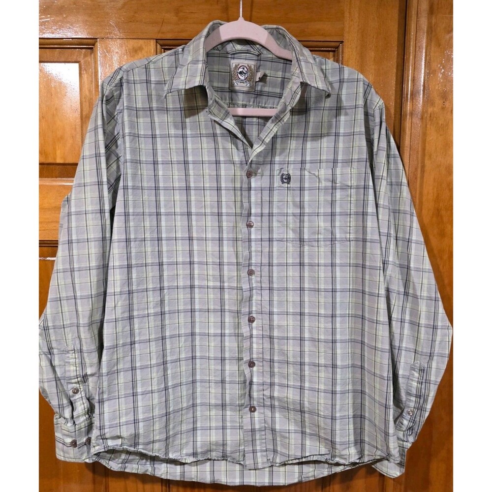 Cinch Men's Plaid Long Sleeve Button Down Western Shirt Green Gray Medium